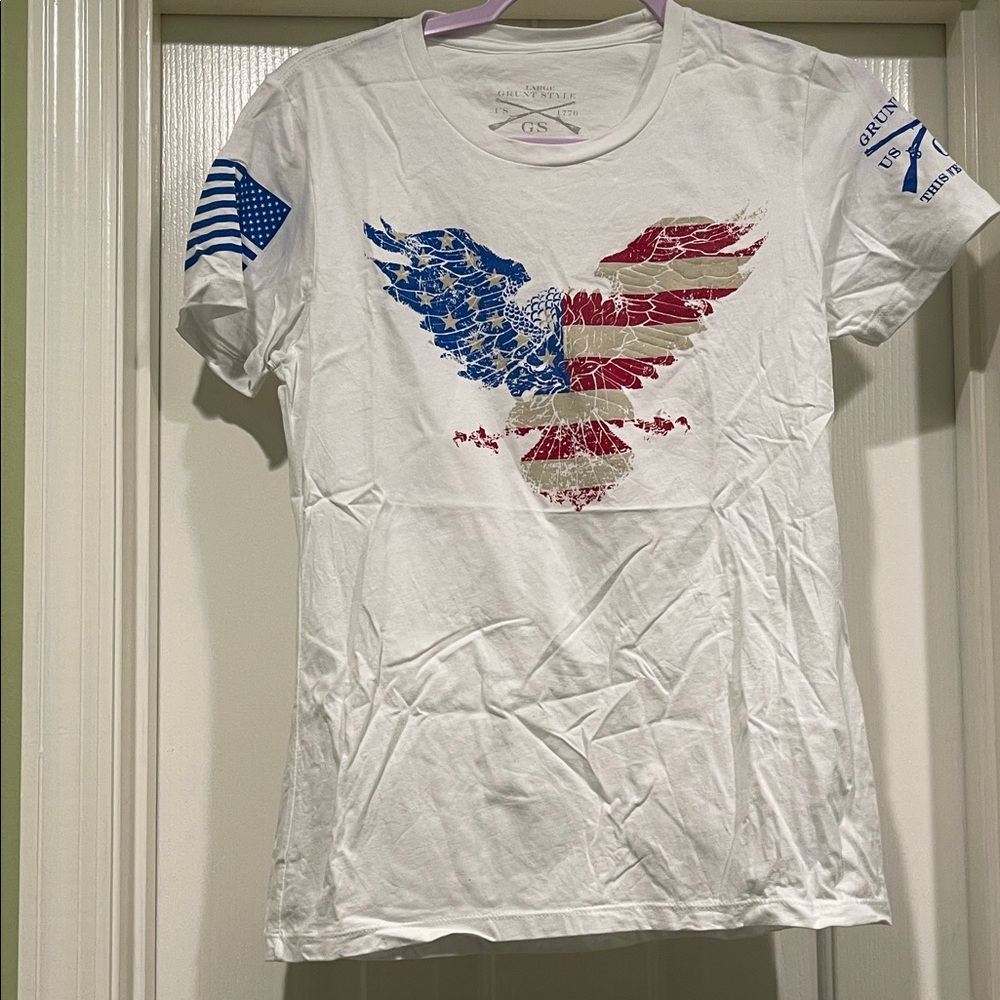 White T-Shirt with American Flag Eagle Design
